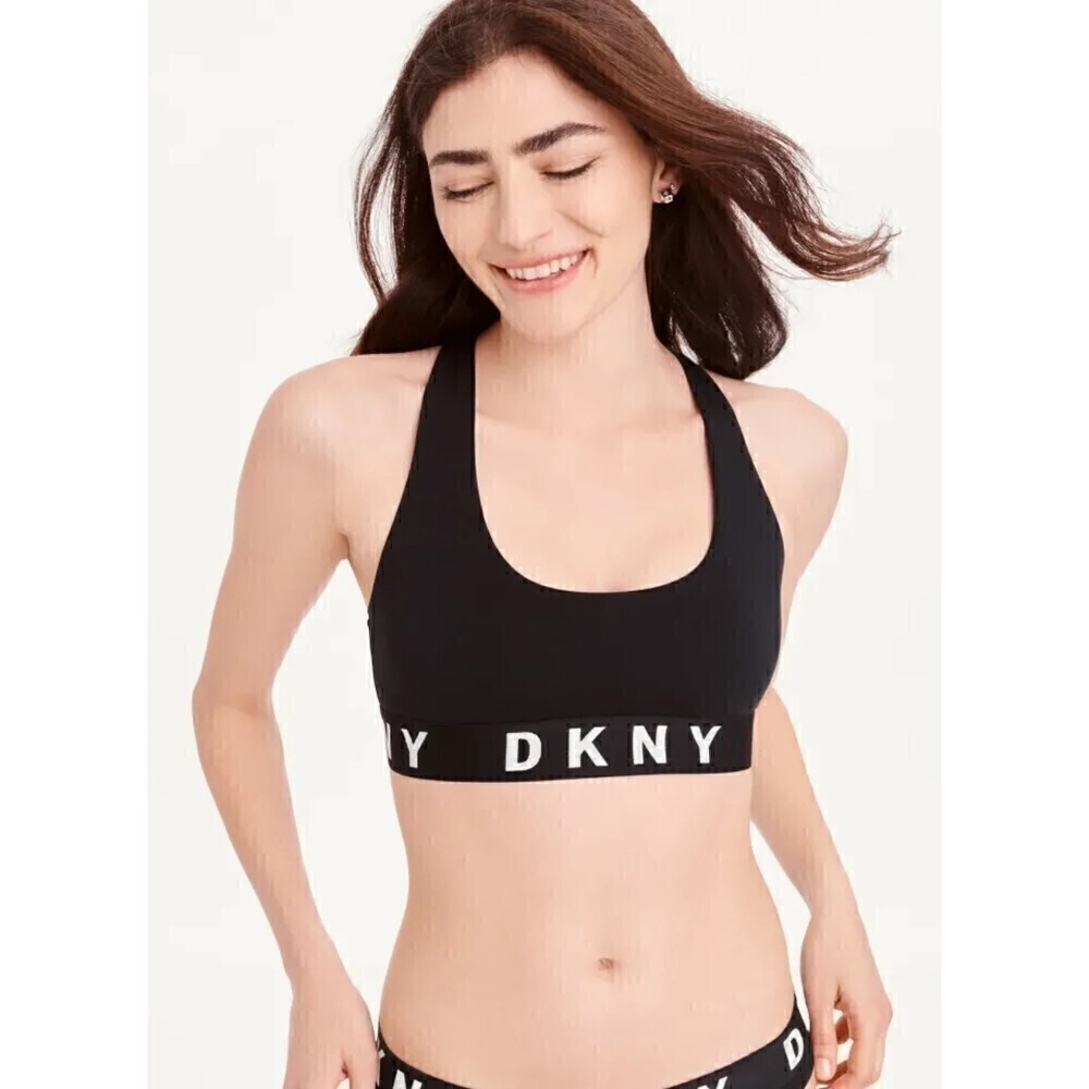 NWT DKNY Black/White "Cozy Boyfriend Racerback Sports Bra" size XS